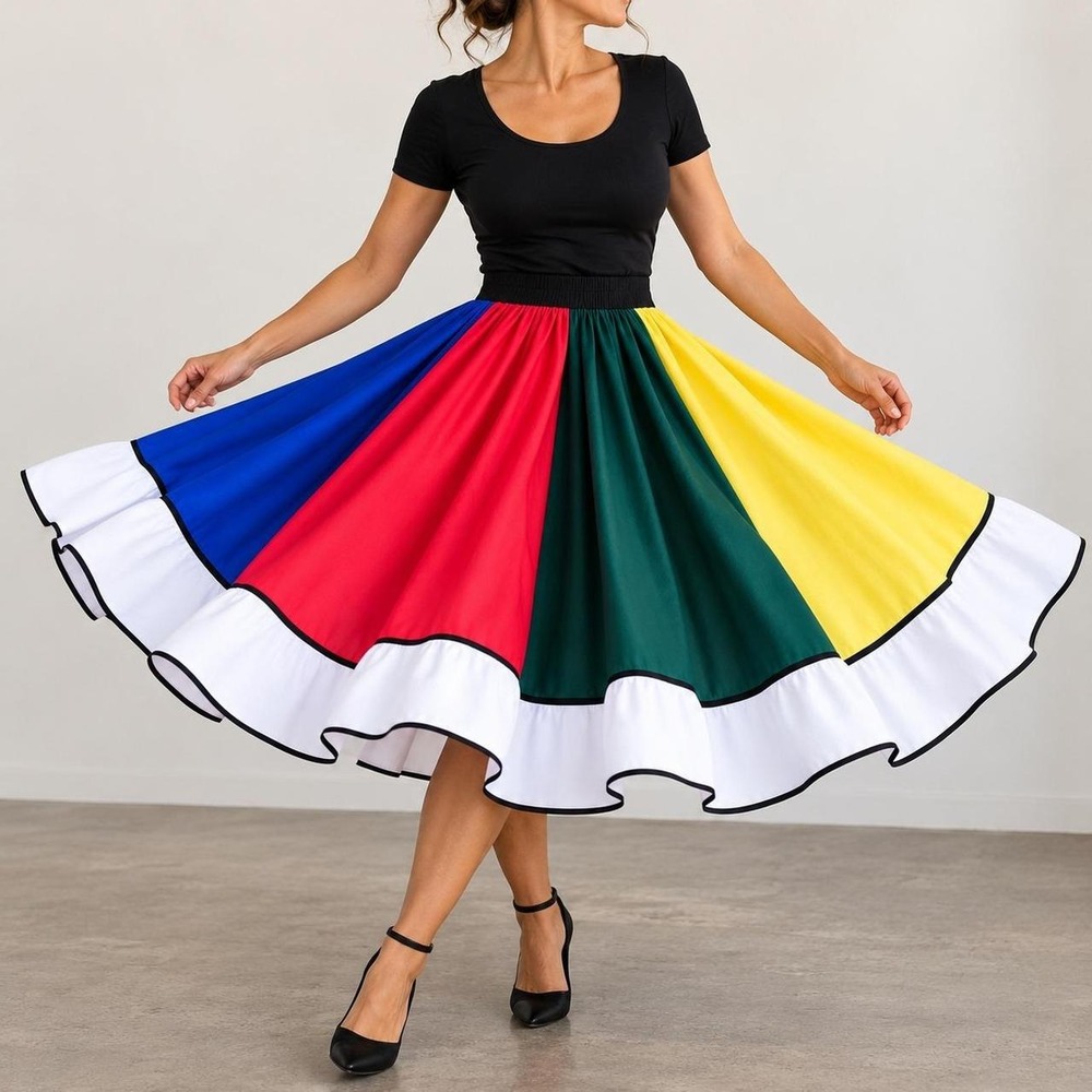 Square Up Colorblock Full Circle Square Dance Skirt Mod Pop Art Size L Dancewear